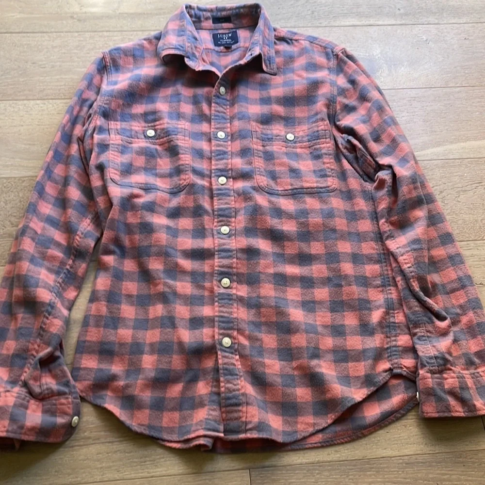 J. Crew Mens Flannel Button Down Shirt Medium Slim Fit Cotton